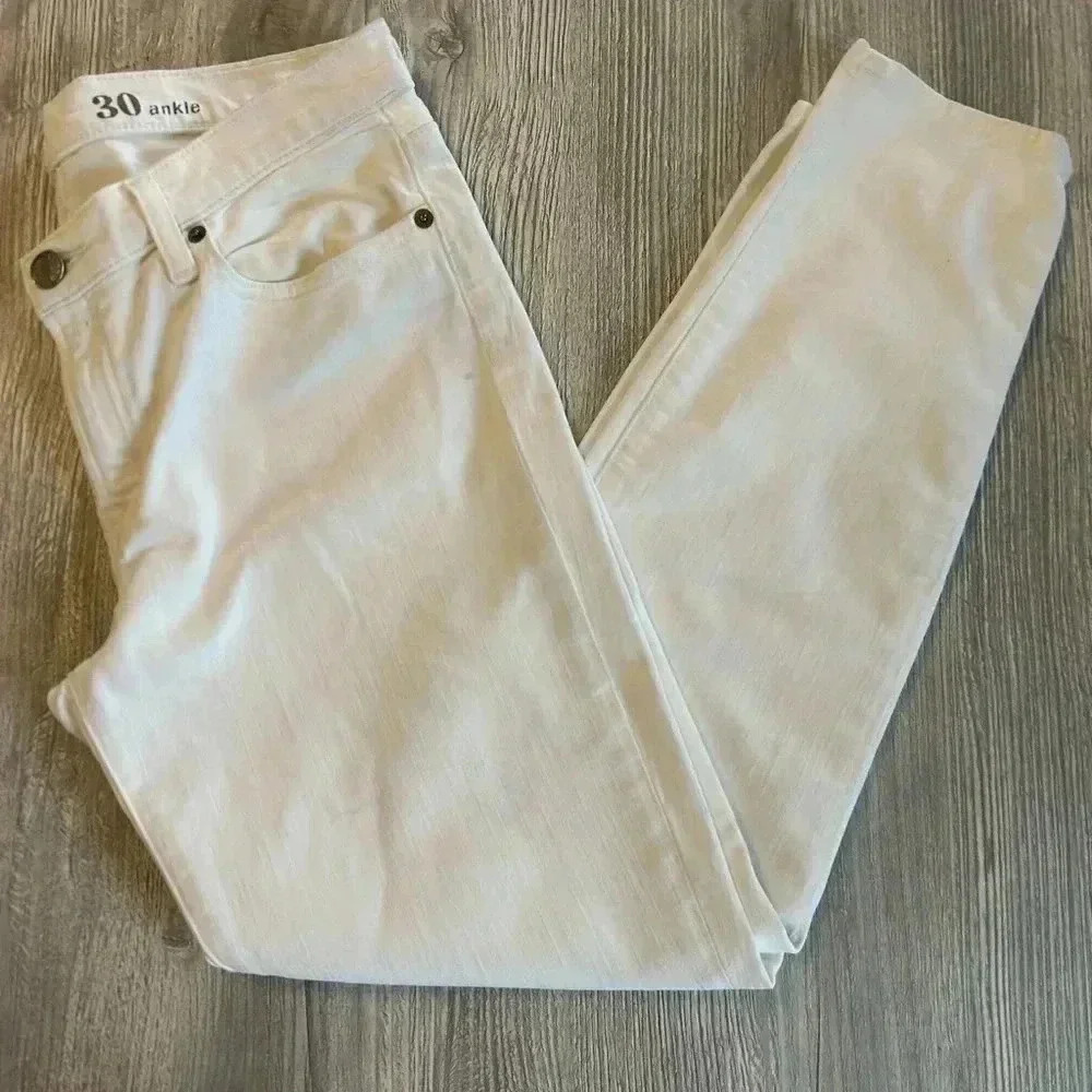 J Crew Jeans Womens tag=30 Measures 31x28 Toothpick White Ankle Mid Rise Stretch
